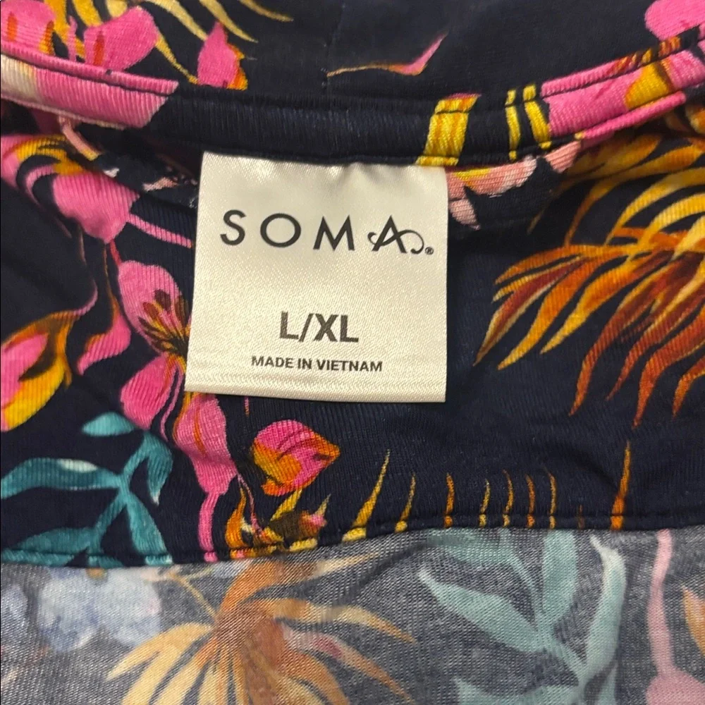 Soma Cool Nights kimono-style wrap robe Blooming Tropical Navy pattern SZ L/XL - Picture 4 of 11